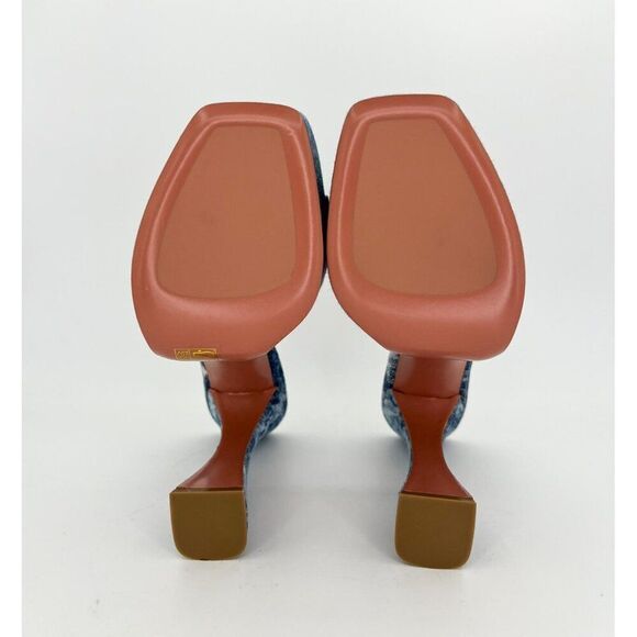 NEW AMINA MUADDI Dalida Blue Denim Square Open Toe Platform Pumps Size E… - Picture 11 of 12